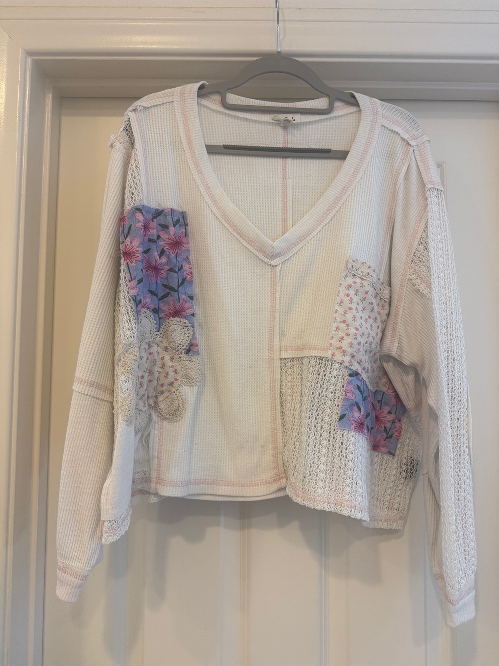 POL Patchwork V-Neck Top - M
